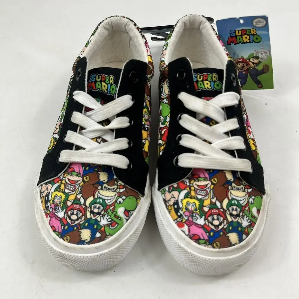 Super Mario Nintendo Kids Shoes Sneakers Size 1 Multicolor Black Lace Up Low Top
